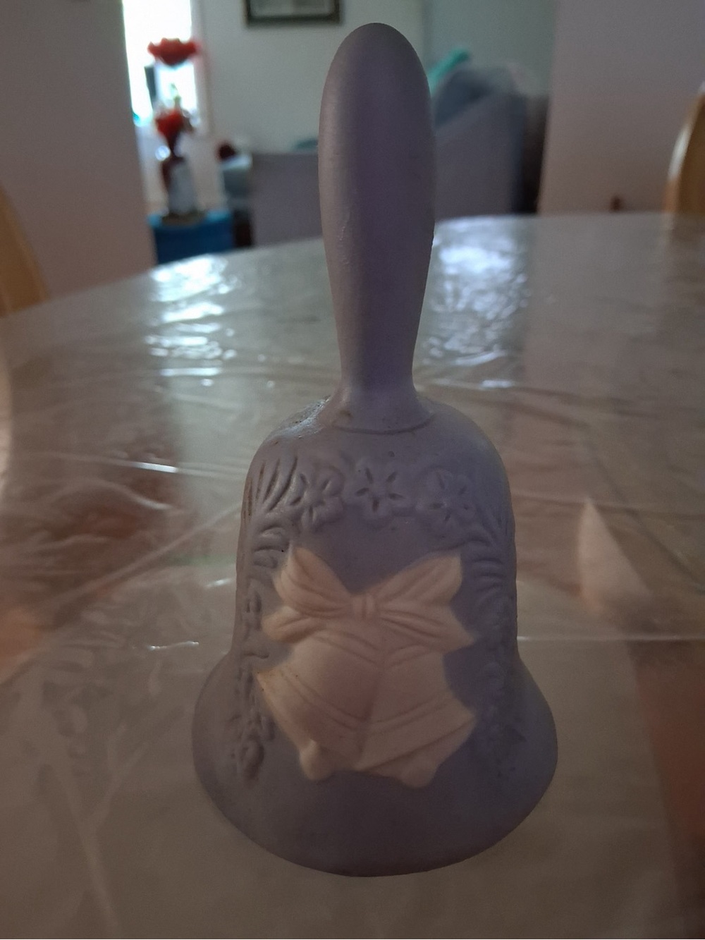 Lavender Decorative Ceramic Bell with Raised Bow Motif